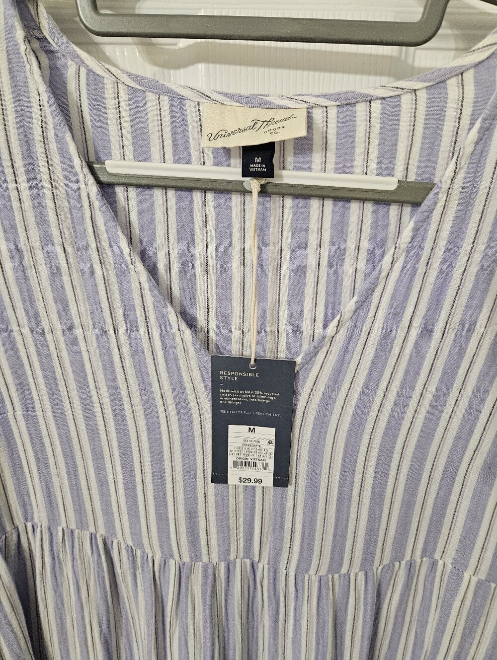 NWT Universal Thread Striped V-Neck Tiered Maxi Dress in Lavender and White - Picture 4 of 4